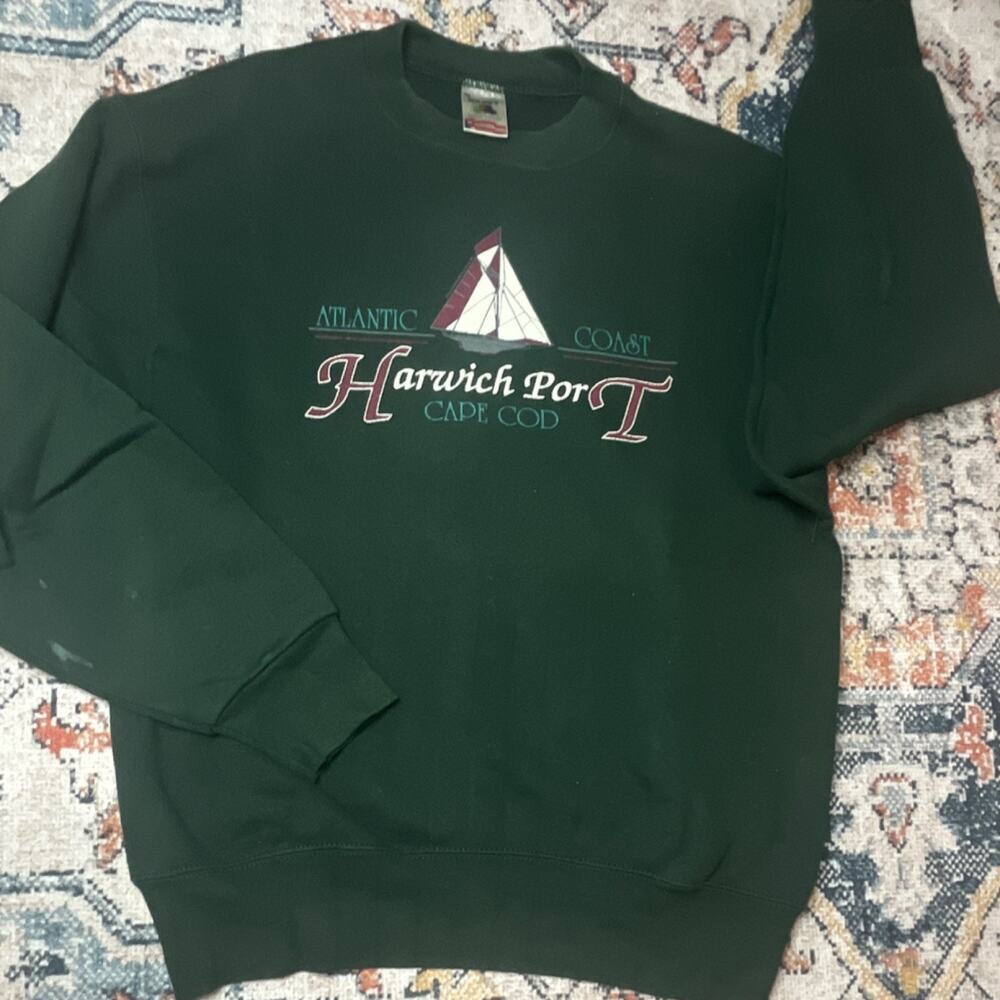 Fruit of the Loom Heavy Men's M Green Crewneck Cape Cod Sailboat Sweatshirt